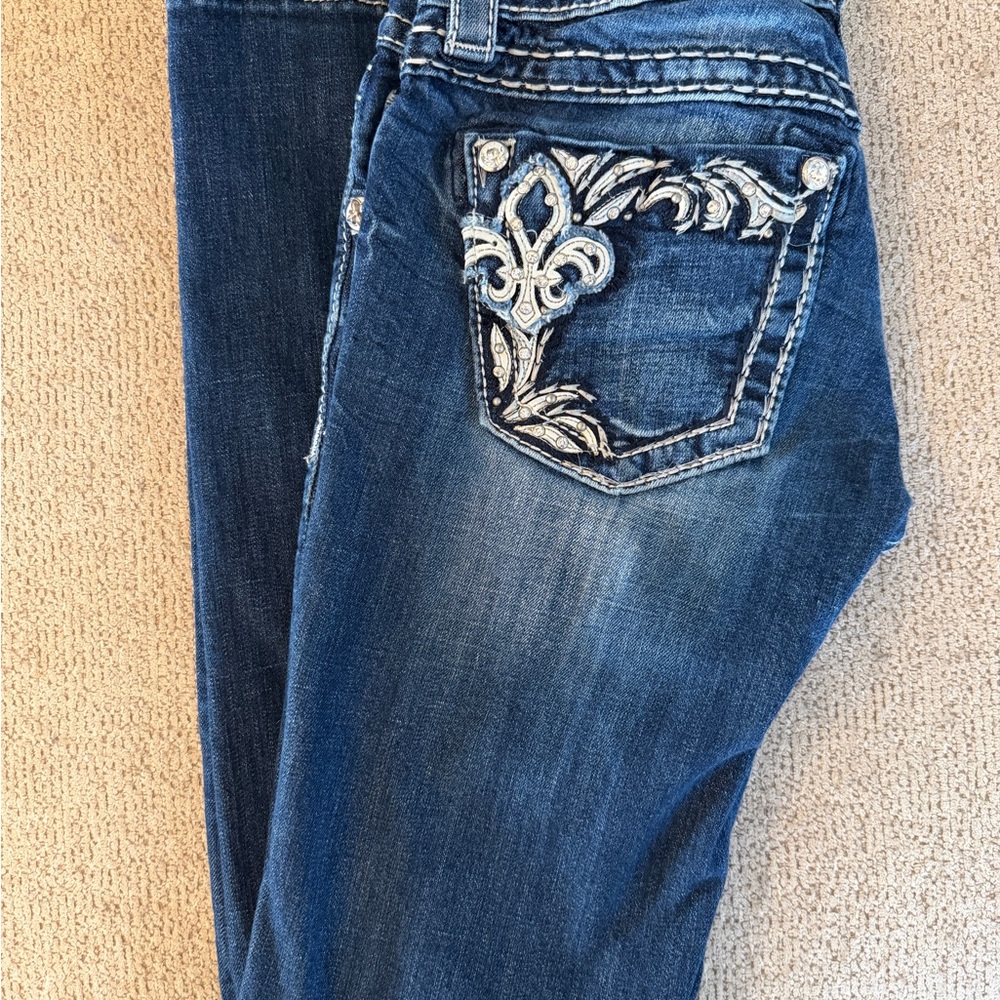 Miss Me Dark Blue Embroidered Skinny Jeans